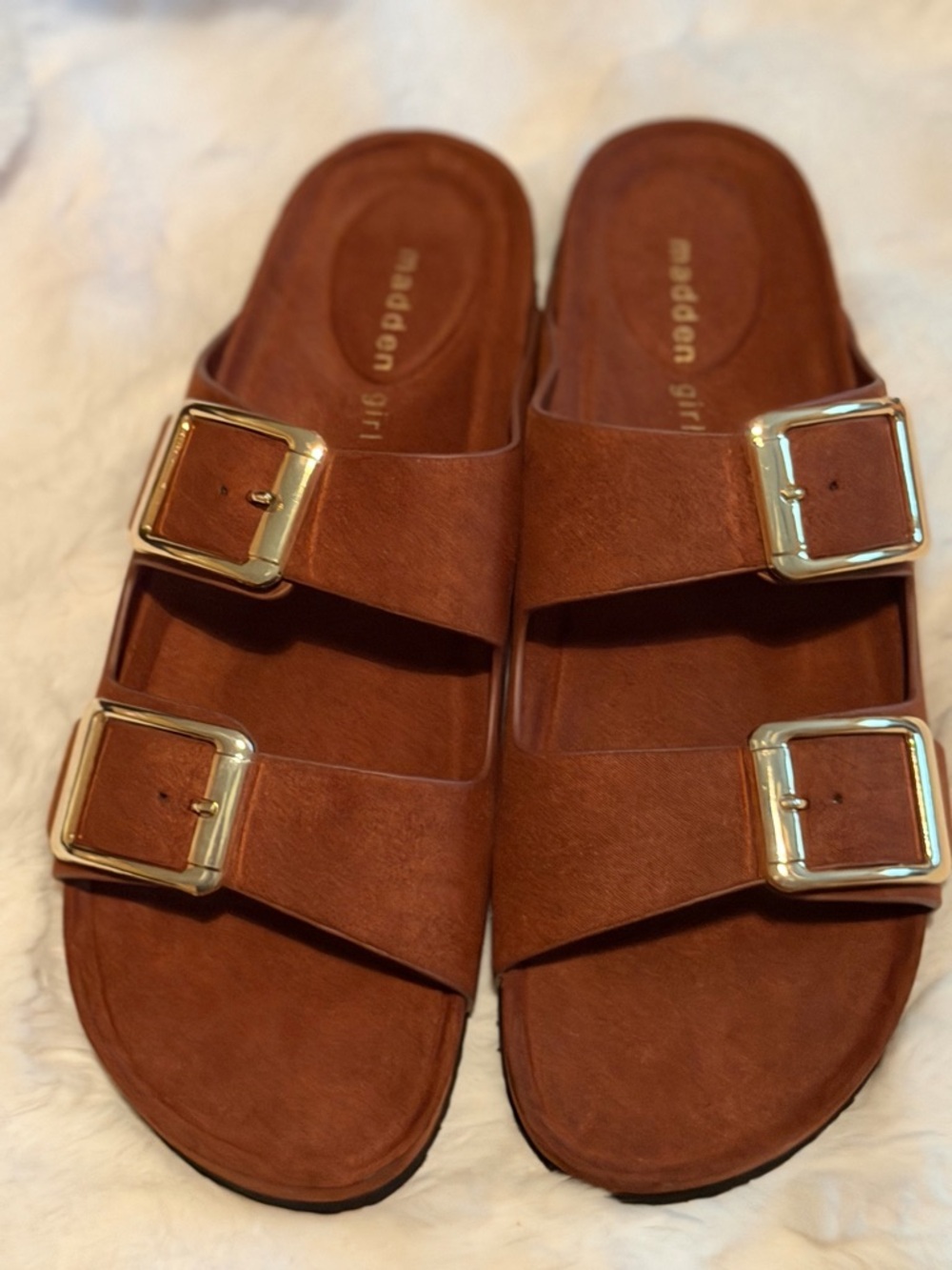 Madden Girl Tan Double Buckle Slide Sandals Size 11 NWOB - Picture 3 of 4